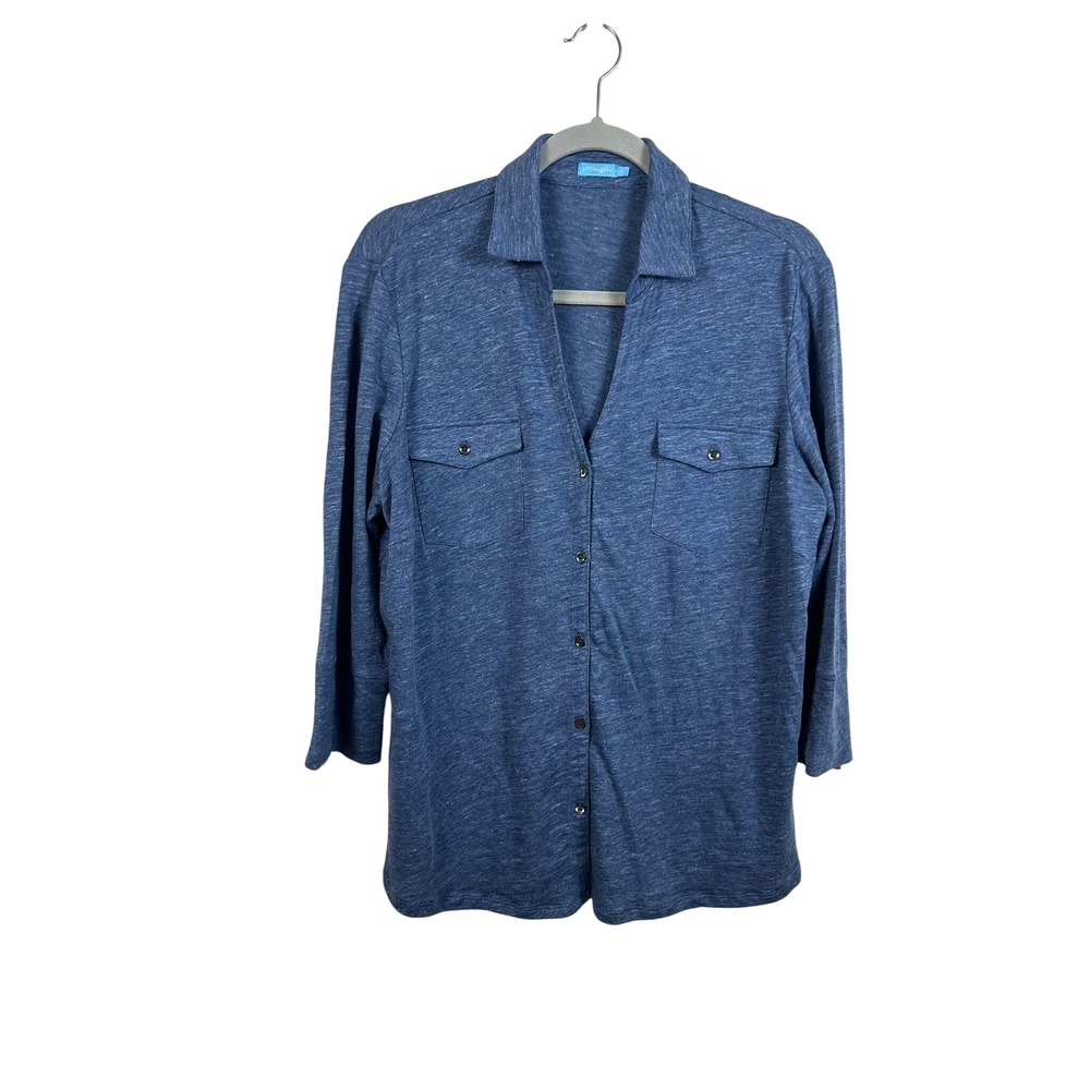 J.McLaughlin Button Down Top Womens XL Blue Very Good Linen Blend 3/4 Sleeve - Picture 1 of 8